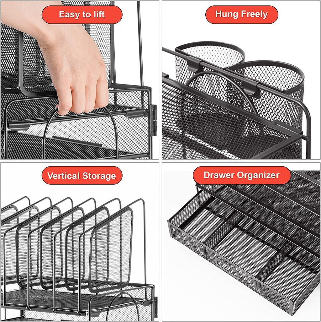 Marbrasse Mesh Desk Organizer with Drawer. 4-Tier File Holder