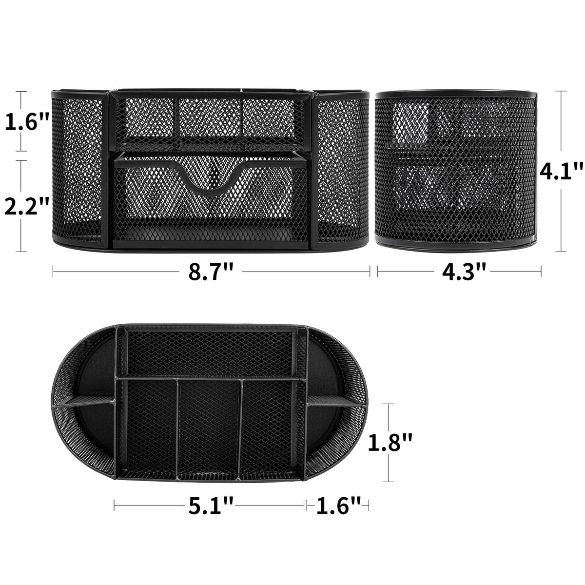 Deli Mesh Desk Organizer with Drawer. 8 Compartments. Black