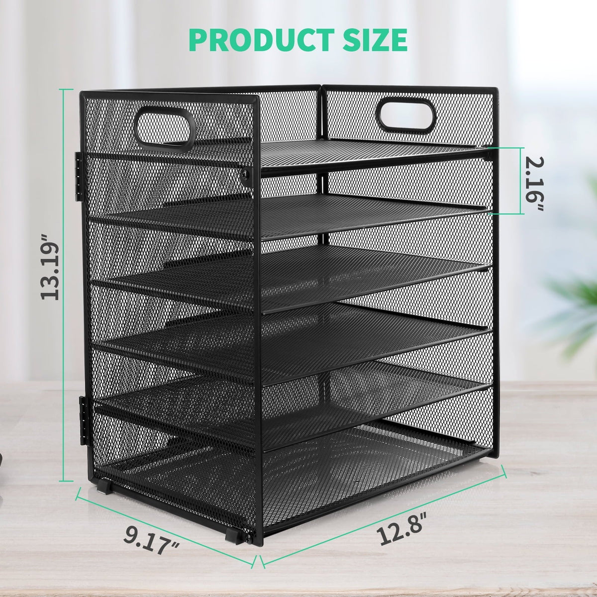 PHANCIR 6-Tier Mesh Desk Paper Organizer Tray with Handle. Black