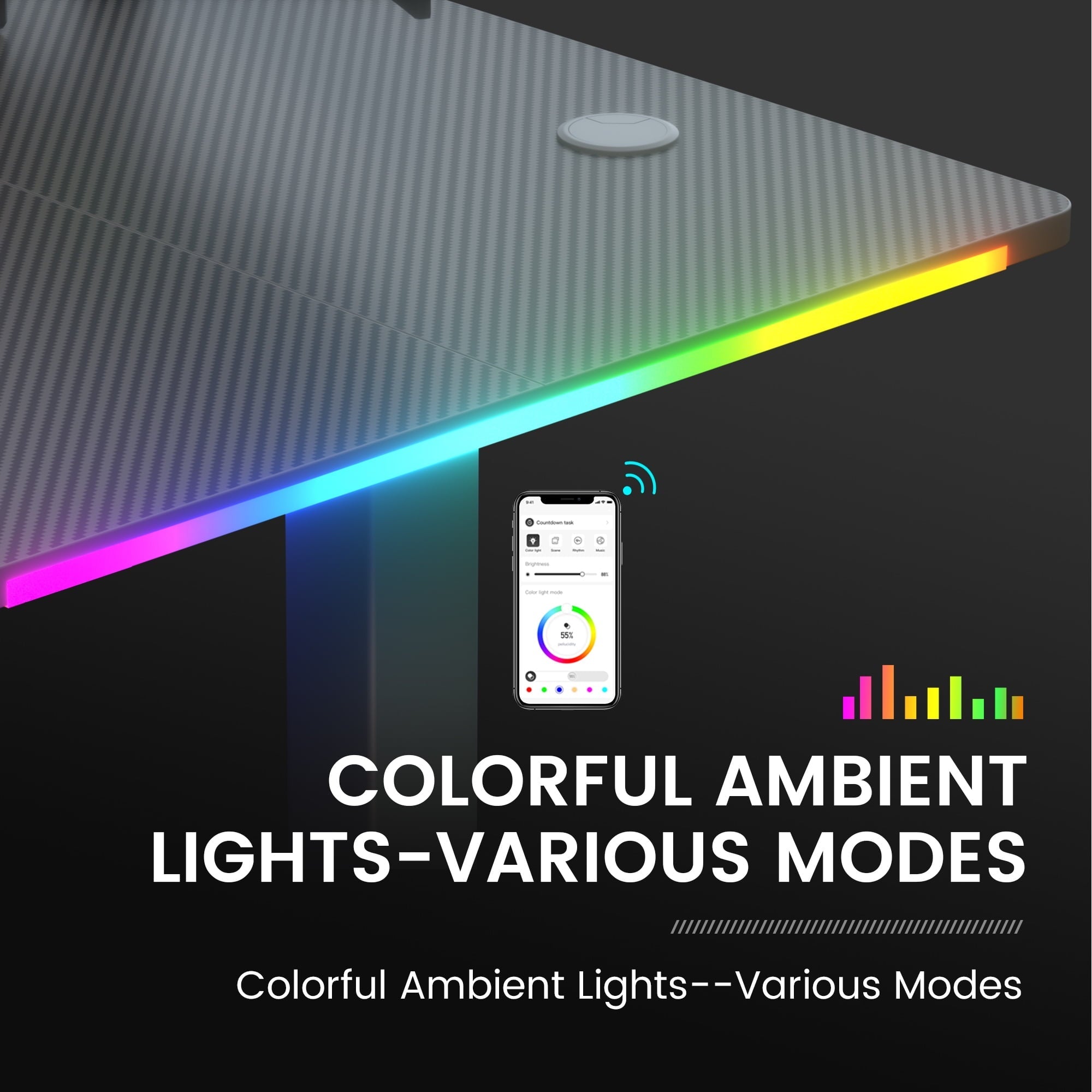 GTRACING Adjustable Height RGB Electric Sit or Stand Computer Desk with LED Lights. Black