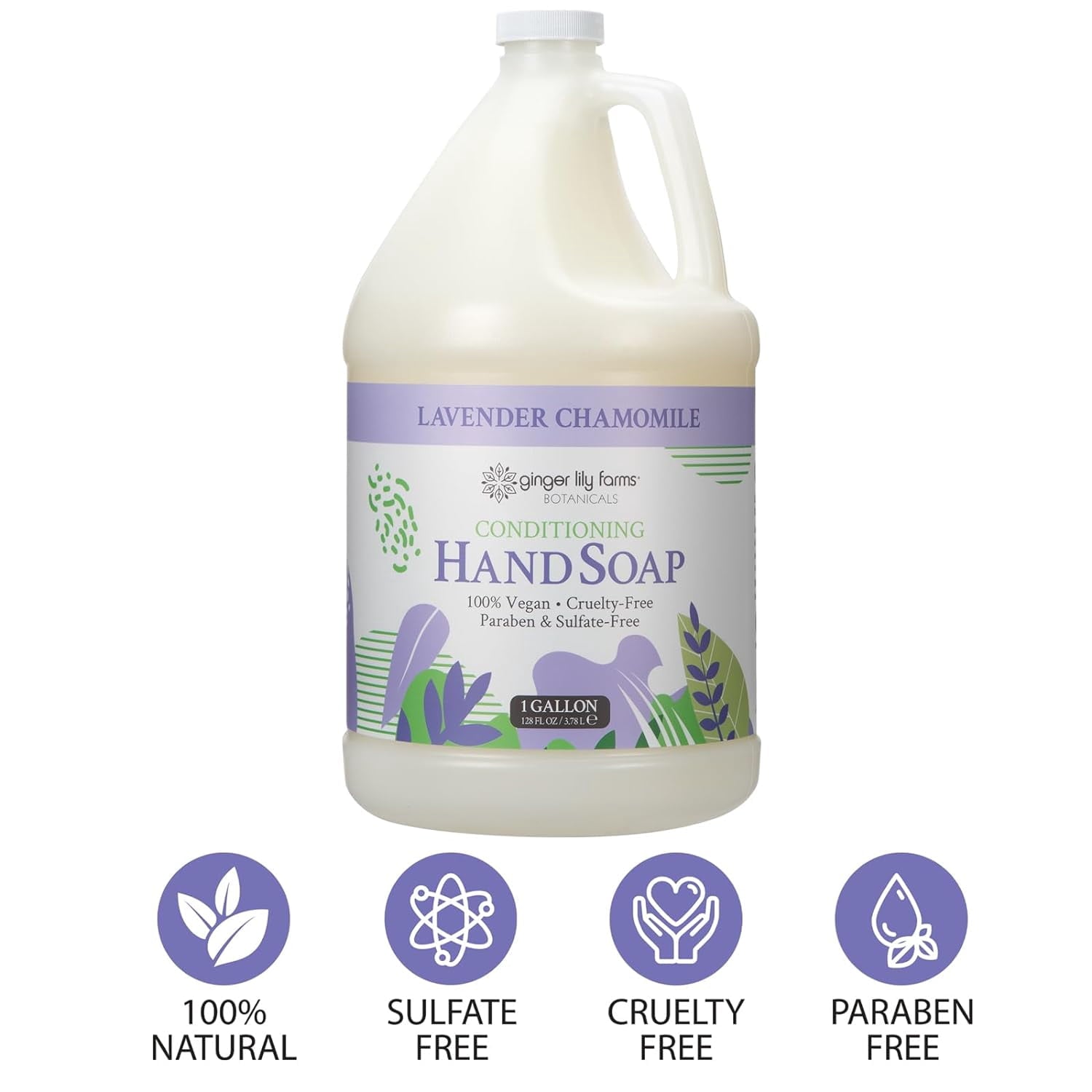 Ginger Lily Farms Botanicals All-Purpose Conditioning Liquid Hand Soap Refill. 100% Vegan & Cruelty-Free. Lavender Chamomile Scent. 1 Gallon (128 fl oz)