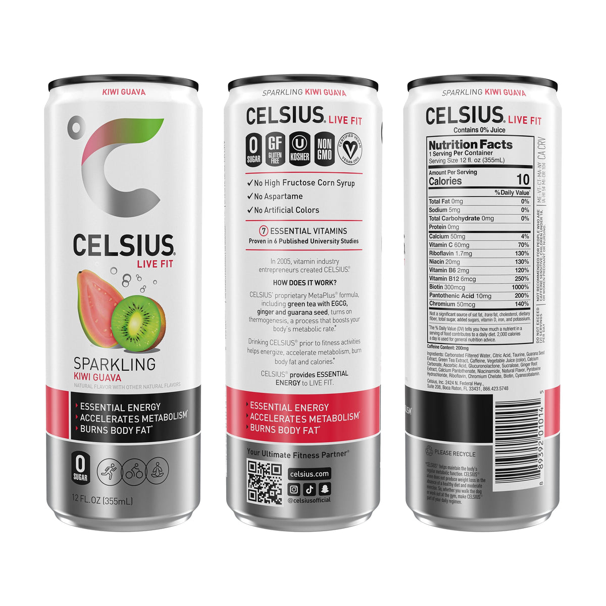 CELSIUS Sparkling Three Flavor. Zero Sugar Energy Drink (pack of 12)