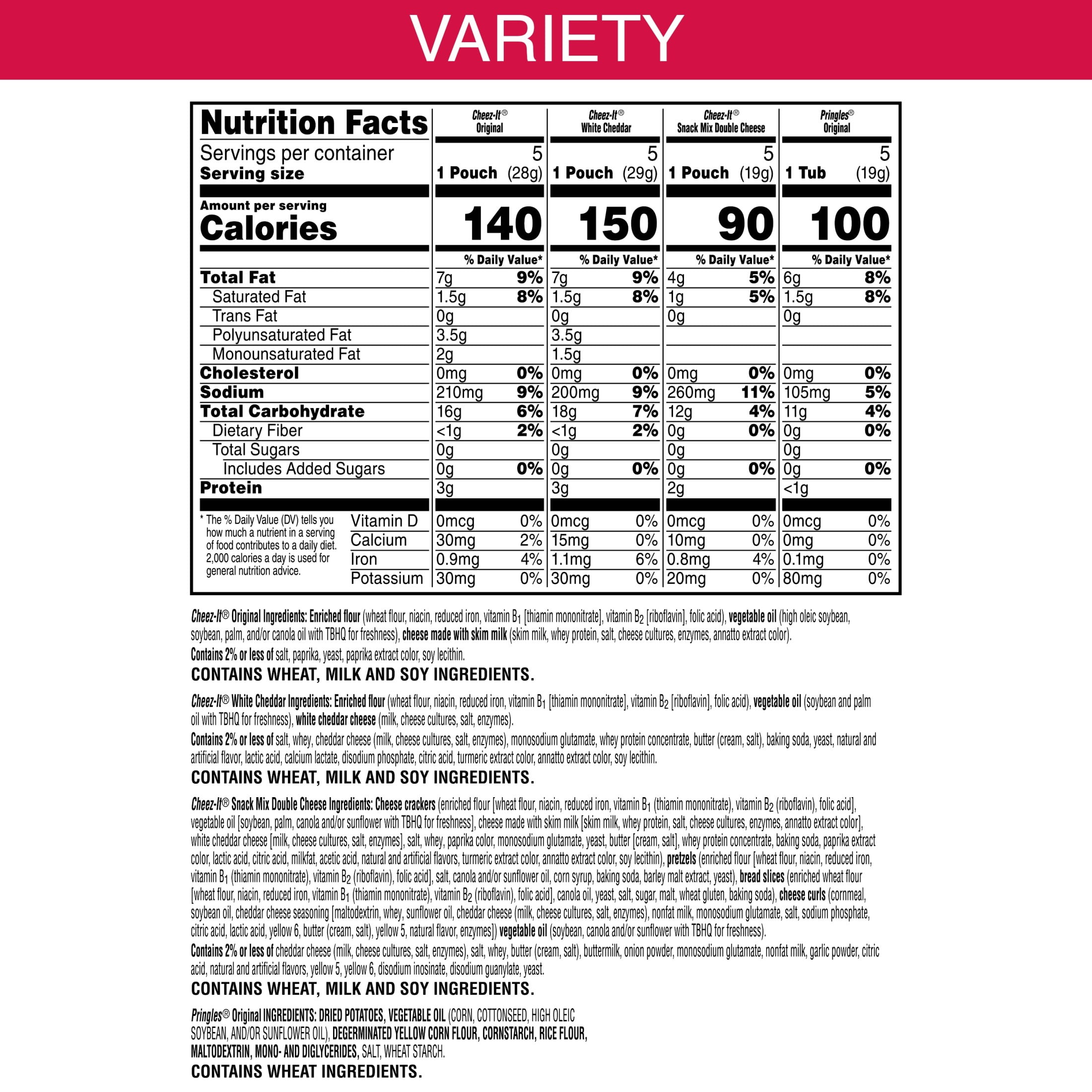 Cheez-It. Pringles. Lunch Snacks. Variety Pack. 16.95oz Box (20 Packs)