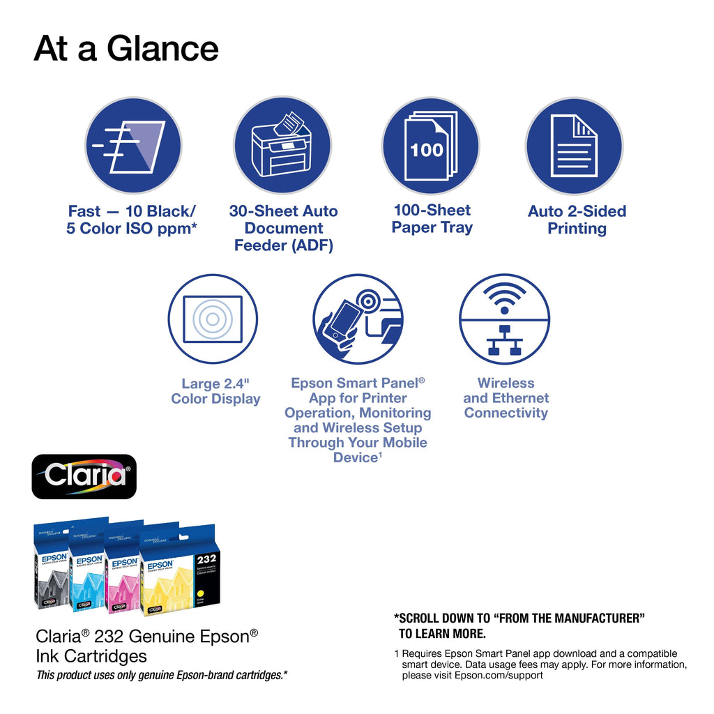 Epson WorkForce WF-2950 All-in-One Wireless Color Printer with Scanner. Copier and Fax