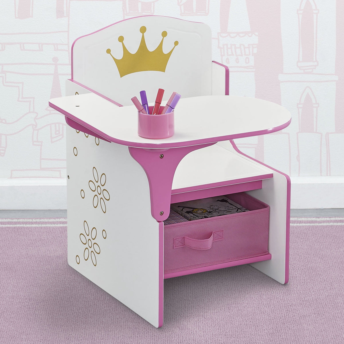 Delta Children Princess Crown Task Chair Desk with Storage Bin. Greenguard Gold Certified