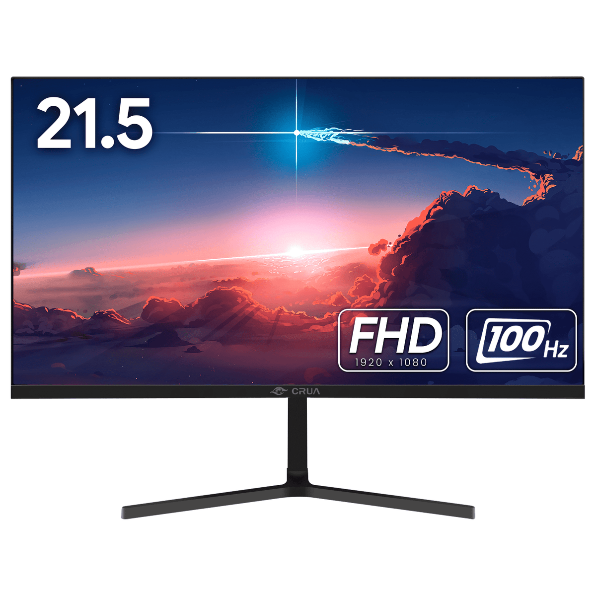CRUA 22 inch FHD 1080P Computer Monitor - 100Hz VA Panel with 3-Side Frameless Design. Eye-Care Technology & VESA Mount. HDMI/VGA Ports (Black)