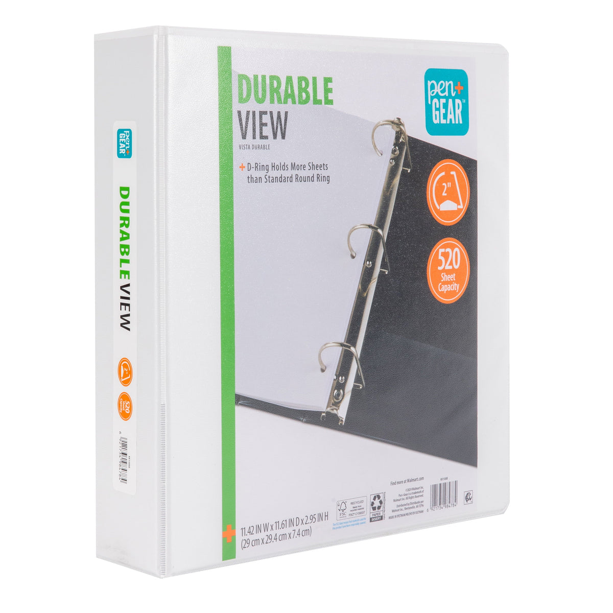 Pen+Gear Durable View Binder. 2-Inch D-Rings. White. 520-Sheet Capacity