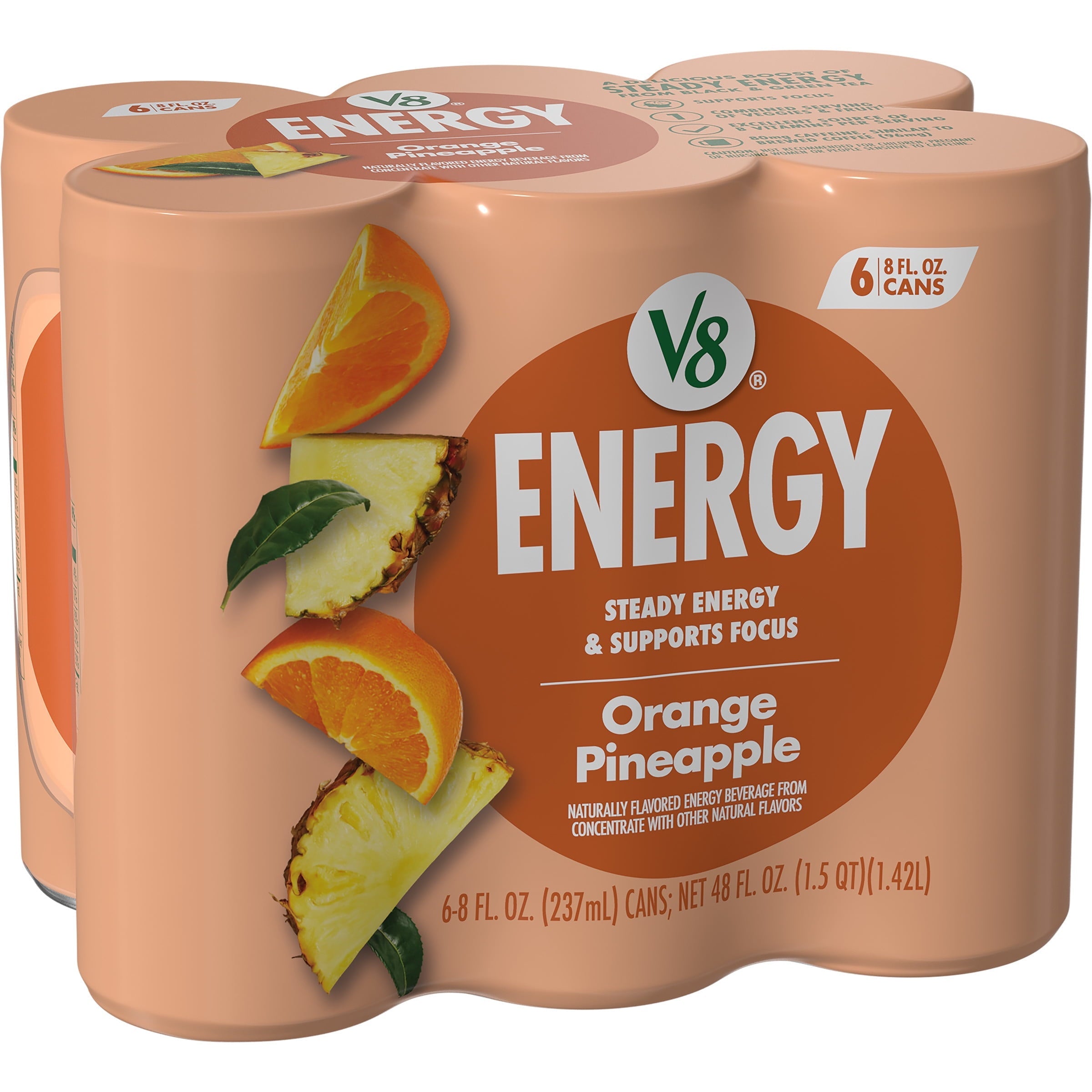 V8 +Energy Orange Pineapple Energy Drink. 8 fl oz Can. 6 Pack