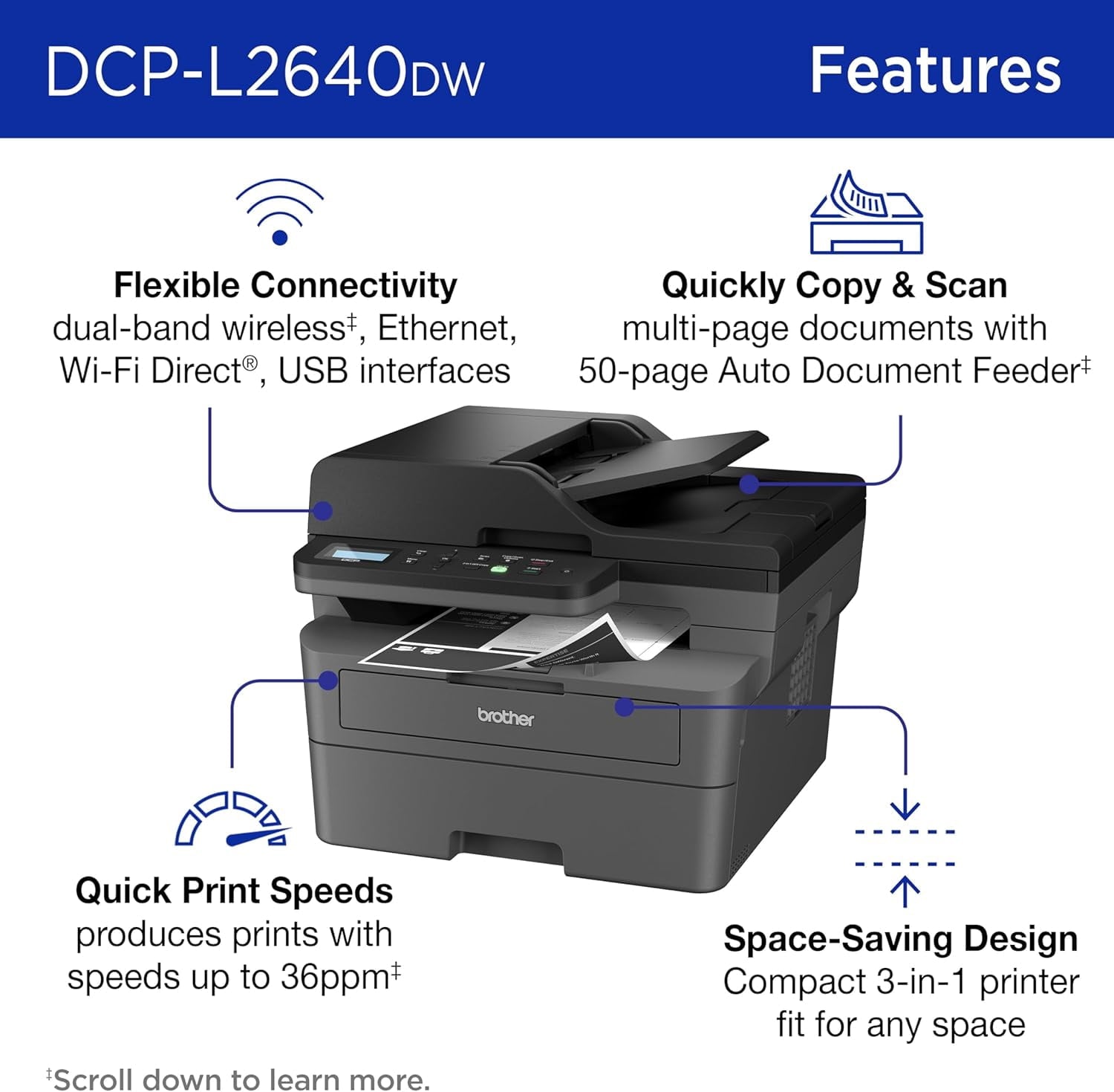Brother Wireless DCP-L2640DW Compact Monochrome Multi-Function Laser Printer with Print. Copy and Scan. Duplex and Mobile Printing (Sold without manufacturer warranty)
